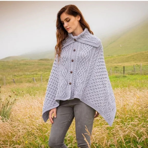 Made In Ireland Cowl Neck Merino Wool Poncho Sweater - Picture 3 of 7